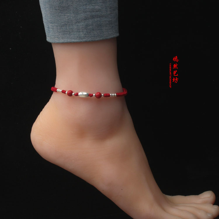 嫣然 艺 坊 990 chuyển bạc đầy đủ hạt vòng chân dây đỏ nam và nữ mẫu đôi chữ đỏ dây quà tặng năm nay lắc chân vàng PNJ