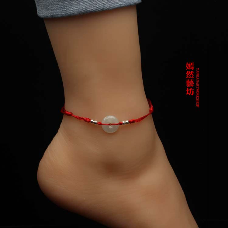 99 sterling bạc chuyển hạt đỏ dây đeo vòng chân vòng ngọc lục bảo an toàn khóa đôi chân đỏ dây thừng tay dây trong năm nay của nam giới và phụ nữ - Vòng chân