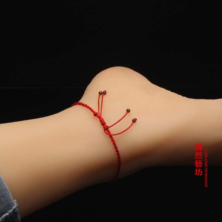 Tự nhiên 6A rượu vang đỏ garnet đỏ dây đeo vòng chân ngọc bích ngọc bích hòa bình khóa chân đỏ dây tay dây đời năm nữ lắc chân vàng 18k