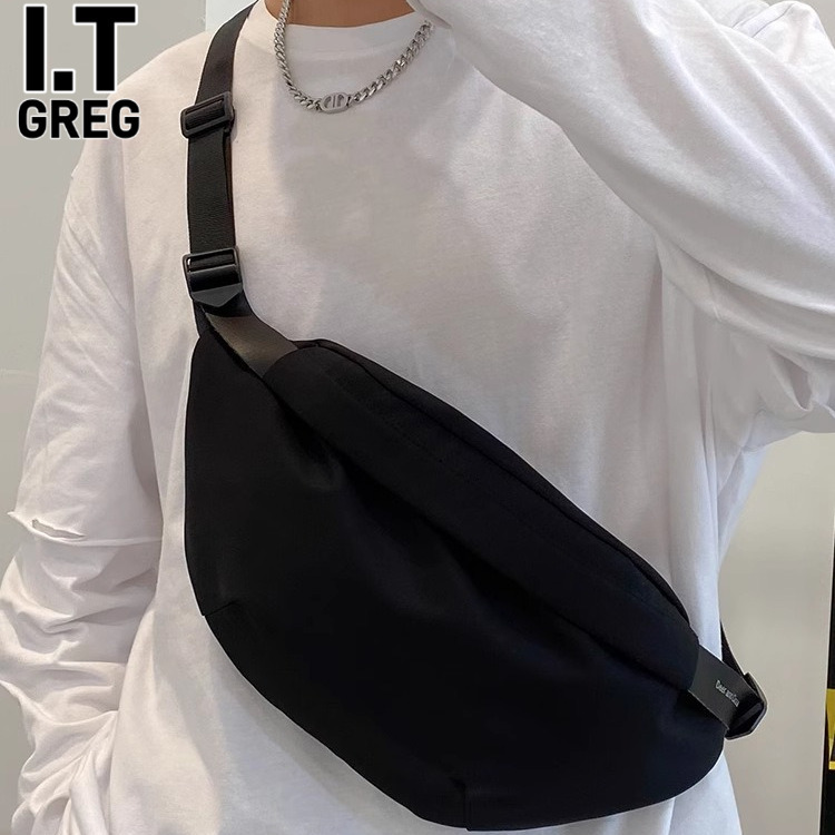 Hong Kong I.Tgreg Japanese Style Trendy Black Chest Bag Men's Shoulder Crossbody Bag Waterproof Crossbody Bag Sports Shoulder Bag