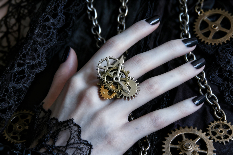 Retro Steampunk Mechanical Industrial Gear Movement Men's and Women's Rings Cyberpunk Jewelry