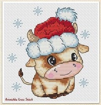 Cross-stitch source file Calf in Santa hat Not approved