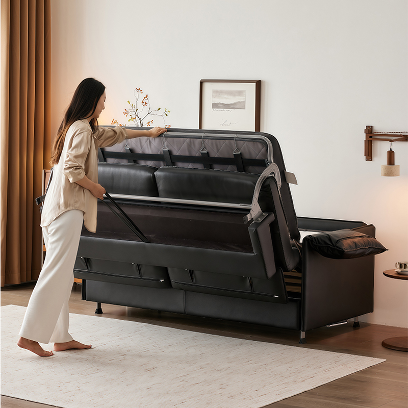 Genuine Leather Sofa Bed, High-End Dual-Purpose Foldable First-Layer Cowhide, Suitable for Study Rooms and Small Living Rooms, with Mattress and Convertible into a Bed