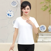 Áo thun nữ trung niên tay ngắn mùa hè mới cổ tròn nửa tay nửa mẹ trung niên đầm áo thun cotton cỡ lớn - Quần áo của mẹ