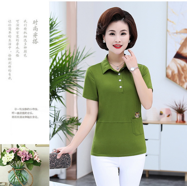 Áo sơ mi nữ tay lửng cotton ngắn tay áo sơ mi nữ trung niên 2019 áo sơ mi cotton nửa tay mới - Áo phông áo form rộng nữ tay lỡ