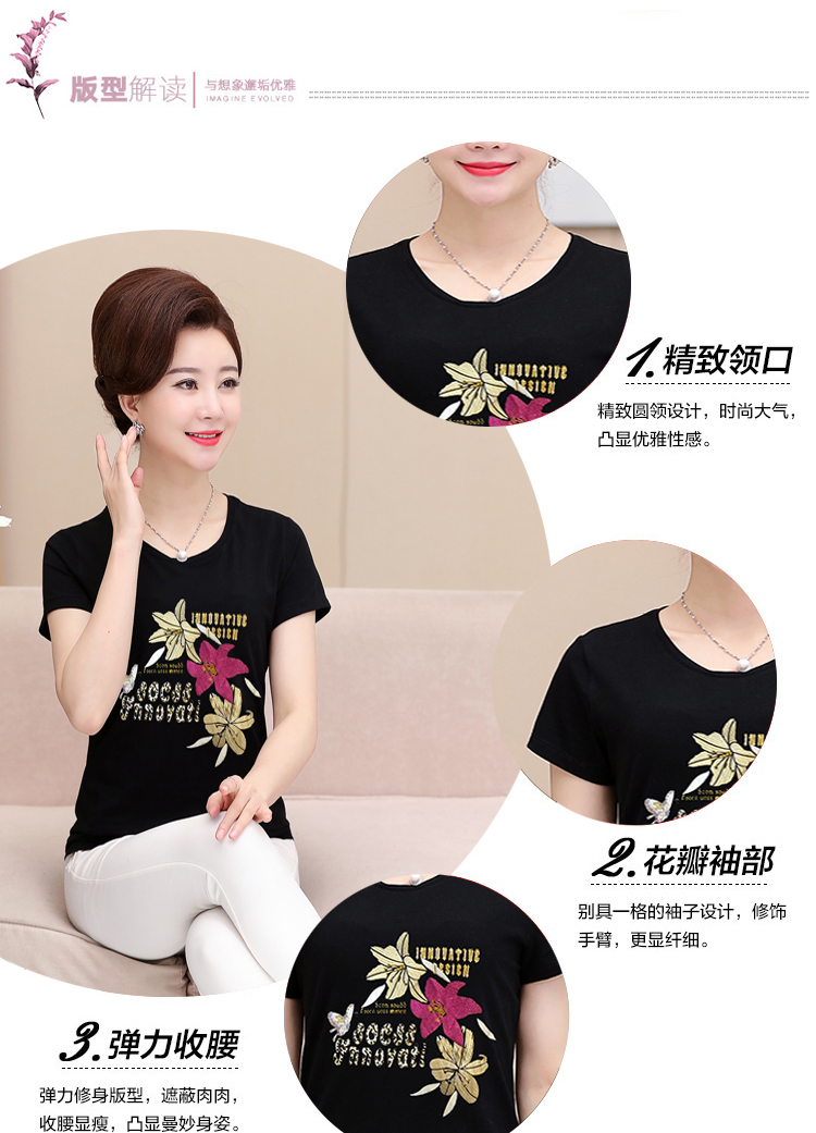 Mùa hè mới ngắn tay T-Shirt trung niên nữ mẹ nạp lỏng kích thước lớn cotton phương thức áo sơ mi t-shirt áo phông gucci nữ