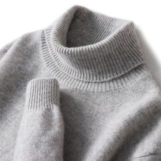 冬季新款高领100%纯羊毛衫男双股加厚宽松毛衣休闲打底针织羊绒衫