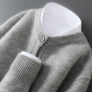 100% pure wool cardigan men's round neck thickened sweater 100% pure wool cardigan men's round neck thickened sweater