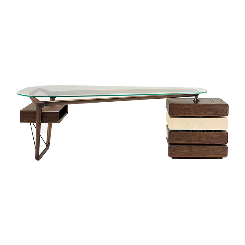 Italian-Style Minimalist Wooden Desk with Drawers, Movable Storage Writing Desk, North American Black Walnut Wood and Glass Italian-Style Minimalist Wooden Desk with Drawers, Movable Storage Writing Desk, North American Black Walnut Wood and Glass