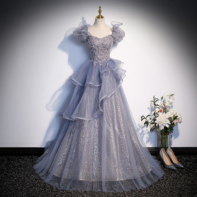 Evening Dress for Women, Light Luxury, Niche, High-End Performance Attire, Coming-Of-Age Ceremony Host, French Princess Style, Purple Wedding Dress, Art Exam