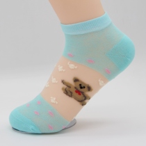 Deer human glass silk stocking crystal silk lace boat socks transparent cotton bottom female socks ice silk thin cotton 6020