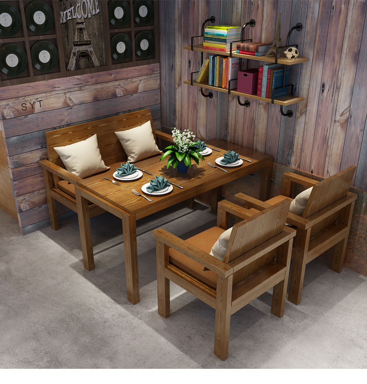 Solid Wood Dining Table And Chairs Wine Tavern Milk Tea Coffee Shop West Restaurant Table And Chairs Combined Retro Seat Clear Bar Casual Table Custom-Taobao