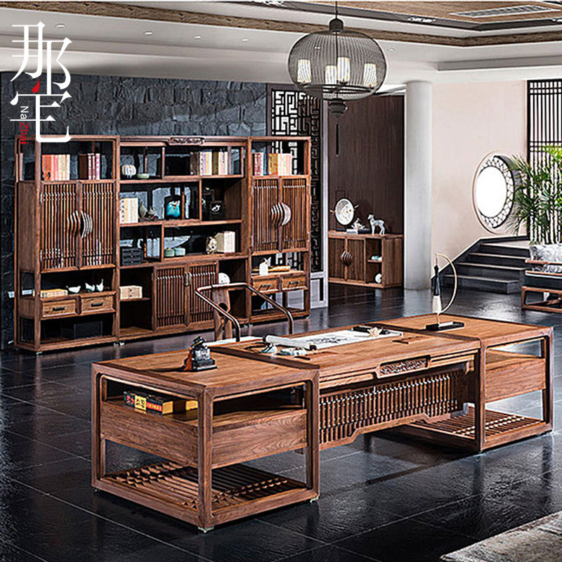New Chinese style solid wood desk boss desk Zen executive desk modern minimalist president office furniture combination customization
