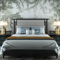 New Chinese solid wood bed High backrest classical zen demeaning modern simplicity about 1 8M double bed main sleeper wedding bed light and luxurious furniture