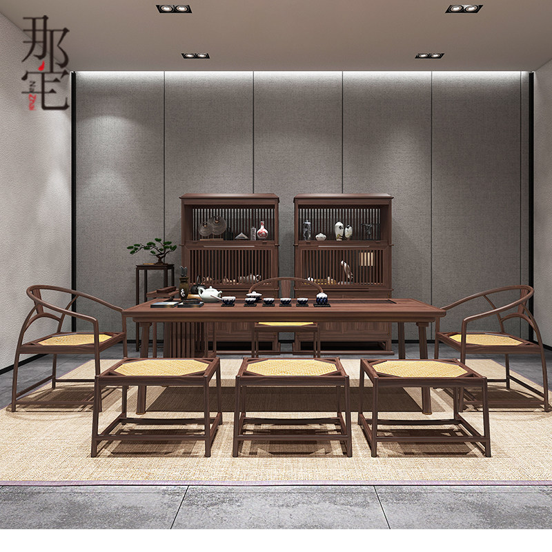 New Chinese solid wood furniture tea table and chairs Combined modern minimalist Zen Mind Tea Room Leisure Clubhouse Desk desk