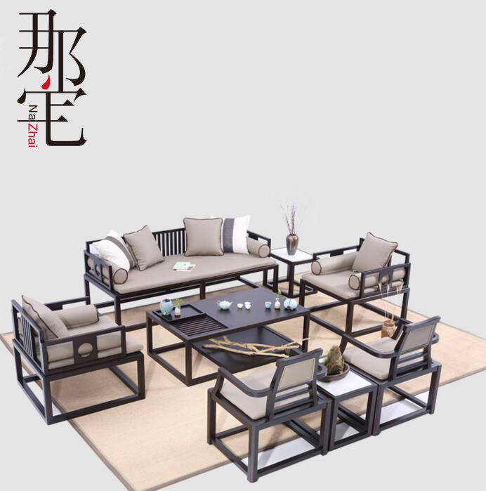 New Chinese Solid Wood Sofa Combined Casual Living-room Sofa Combination Minimalist-style board room Home furniture Customized zen-style furniture