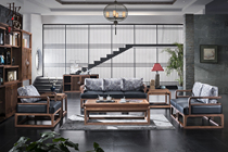 New Chinese Living Room Cloth Art Sofa Combination Brief Solid Wood Modern Chinese Office Leather Art Sofa Furniture Custom