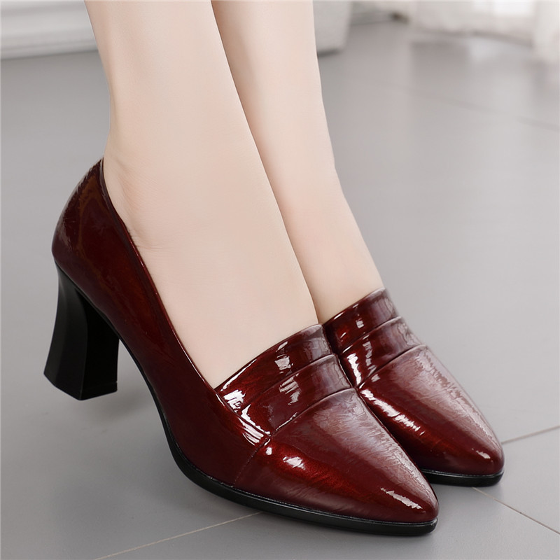 Women's Single Shoes 2026 Autumn Soft-Soled Soft-Surface Women's High-Heeled Shoes with Thick Heels, Versatile for Middle-Aged Mothers, Work Leather Shoes