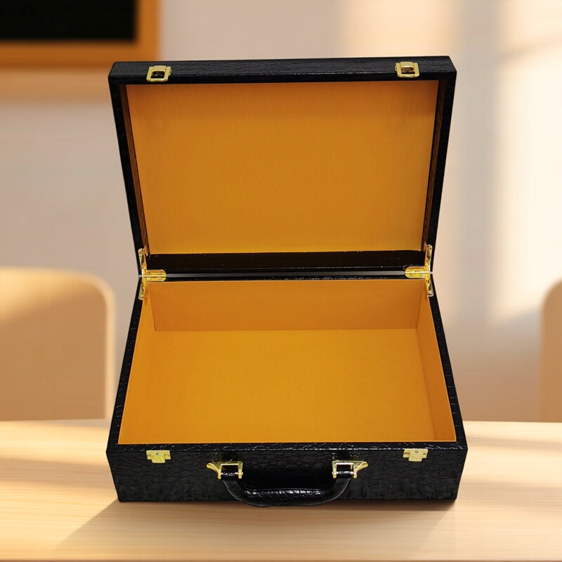 High-End Black Flip-Top Shoe Box Packaging Wooden Box Crocodile Pattern Pu Handbag Gift Box Accessories Leather Empty Box