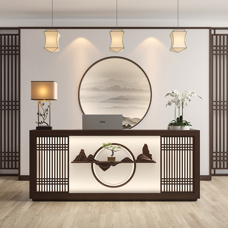 New Chinese cashier counter Teahouse beauty health shop ear shop pedicure retro solid wood bar table dining room reception desk