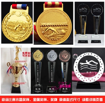 Swimming competition metal trophy crystal trophy custom lettering medal group custom gold silver and bronze medal champion