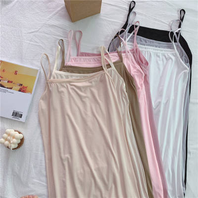 Summer solid-color anti-exposure base dress, loose, large-sized, mid-length, with a base layer of a halter top petticoat