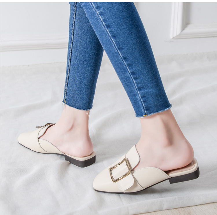 2019 xuân đế bệt đế bệt nửa dép nữ lưới đỏ chic vuông đầu ngoài phong cách Hồng Kông người lười giày Muller thoáng mát size lớn dép cao gót