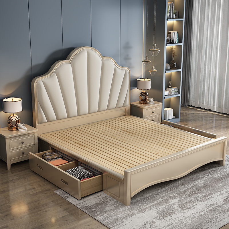 American solid wood bed Light luxury modern master bedroom 1 8 m oak French Princess soft bag wedding bed