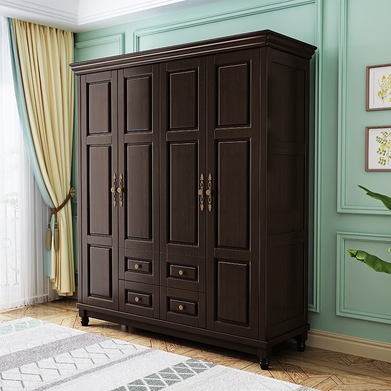 American solid wooden wardrobe 3 door 4 door simple modern plating door wood assembly door simple combination of large closet
