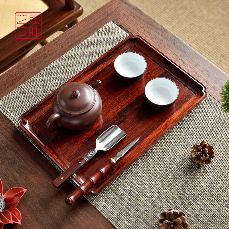 Indian leaflet Red sandalwood Home Mahogany pan tea ceremony utensils Simple solid wood tea tray tray rectangular bearing plate