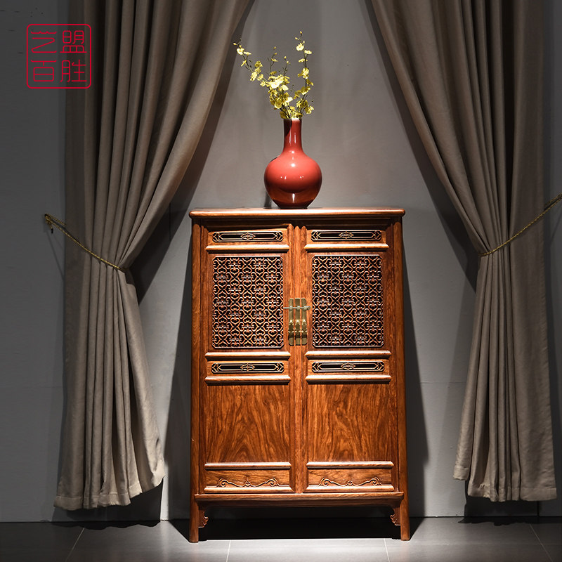 Art franchise Hundred Wins Hedgehog Purple Sandalwood Round Corner Cabinet Four Clusters Of Cloud Veins Red Wood Noodle Cabinet Small Tea Cabinet Home