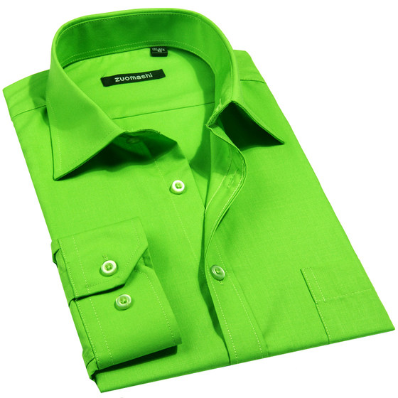 Men's long-sleeved green shirt fashionable plus size men's pure green Qiulinmo same style youth fruit green men's shirt