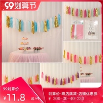 Birthday layout childrens theme boys and girls baby year old flag venue background wall decorations tassel flower Flower