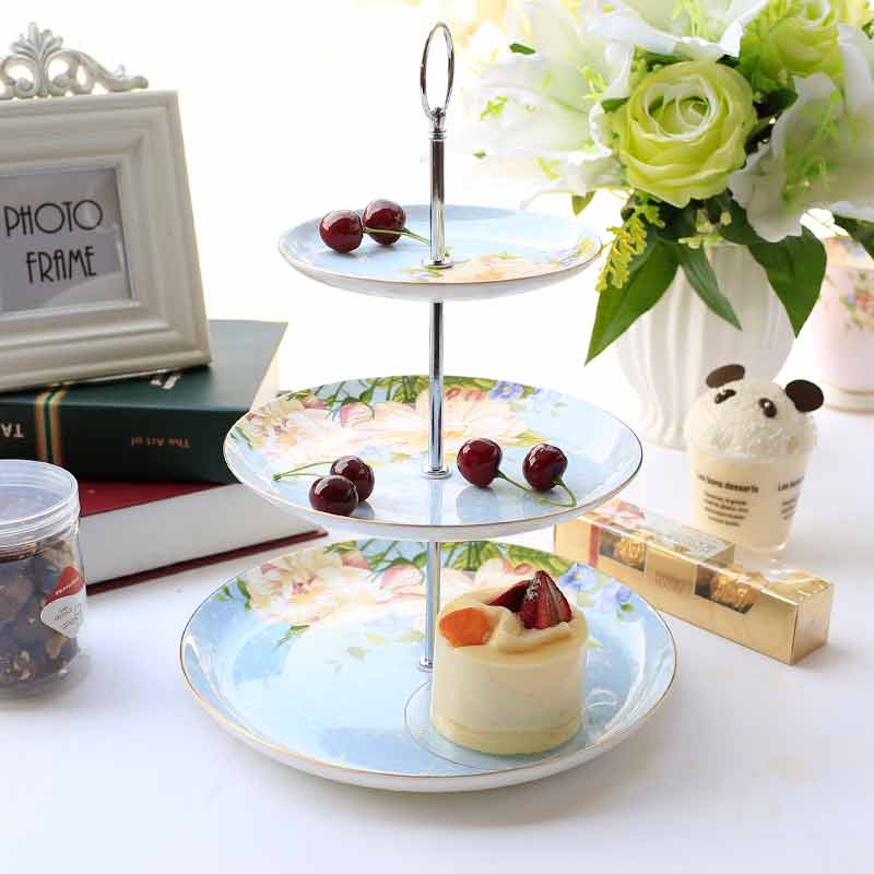 Eurostyle Home Fruit Pan Living Room Creative Cake Pan Fruit Basket Modern Bone Porcelain Snack Tray Three Floors Lower Afternoon Tea Furniture-Taobao