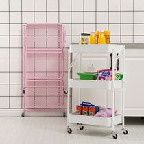  Installation-free bathroom shelf Floor-to-ceiling kitchen mobile wheeled hand-pushed storage shelf Foldable nail cart