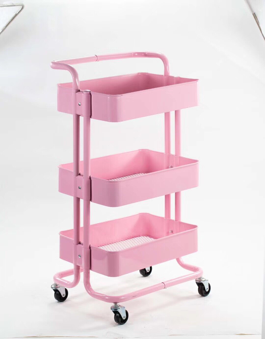 Pink Moving Belt Wheel Kitchen Shelving Small Cart Bathroom Containing Layer Shelf Finishing Rack Living-room Trolley