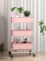 Shelf home movable wheeled trolley living room kitchen storage rack Net red beauty salon trolley