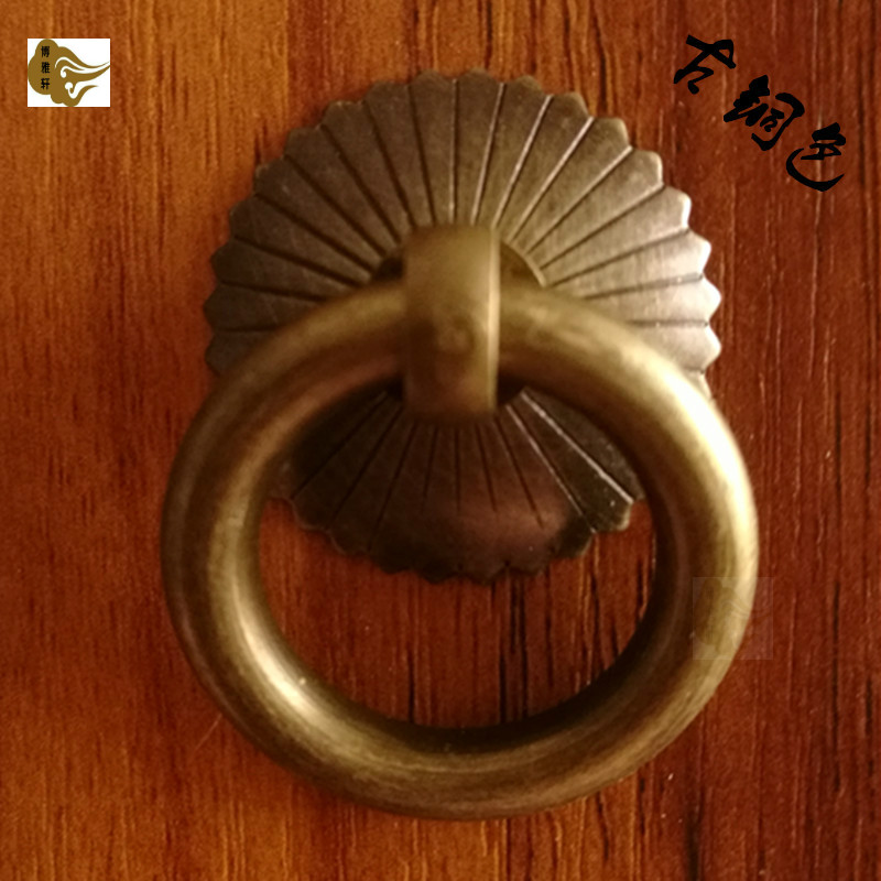 Copper pull ring Chinese antique pure copper furniture cabinet door ring simple copper ring drawer single hole handle integral cabinet door handle