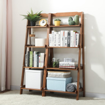 Solid wood bookshelf floor rack trapezoidal simple bookcase childrens living room against the wall flower stand corner student small bookshelf
