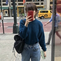 (No refund no change) spot Korean sien * e with retro white blue pullover sweater