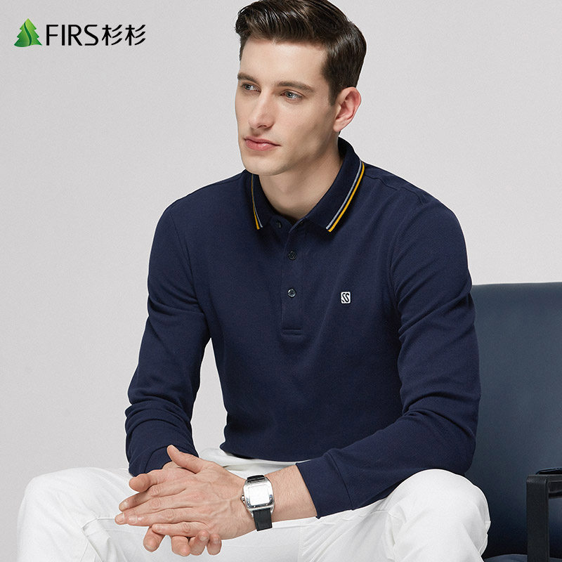 Shanshan long-sleeved T-shirt men 2022 spring new loose cotton young and middle-aged men's solid color lapel polo shirt men