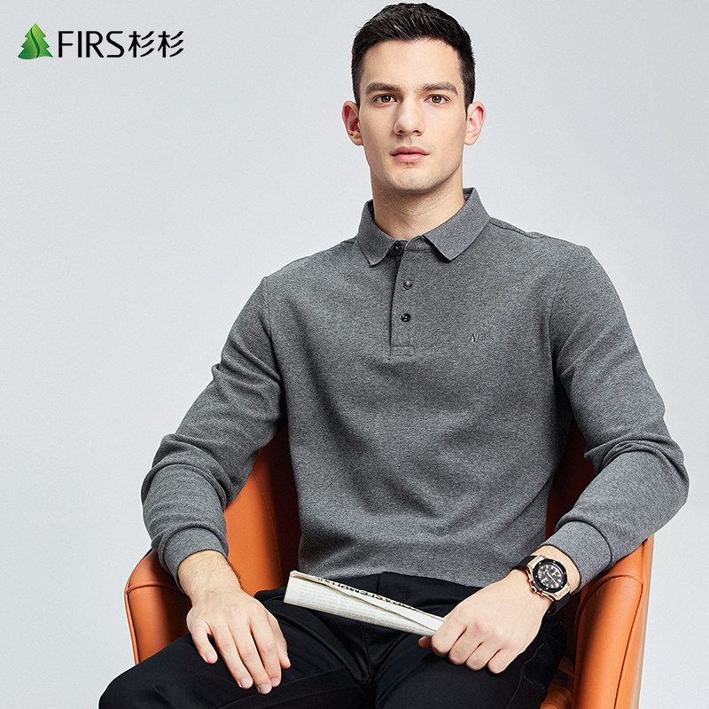 (Advanced sense) cedar men's length sleeves T-shirt men's 2023 fall new flat tattooed embroidered youth POLO shirts-Taobao