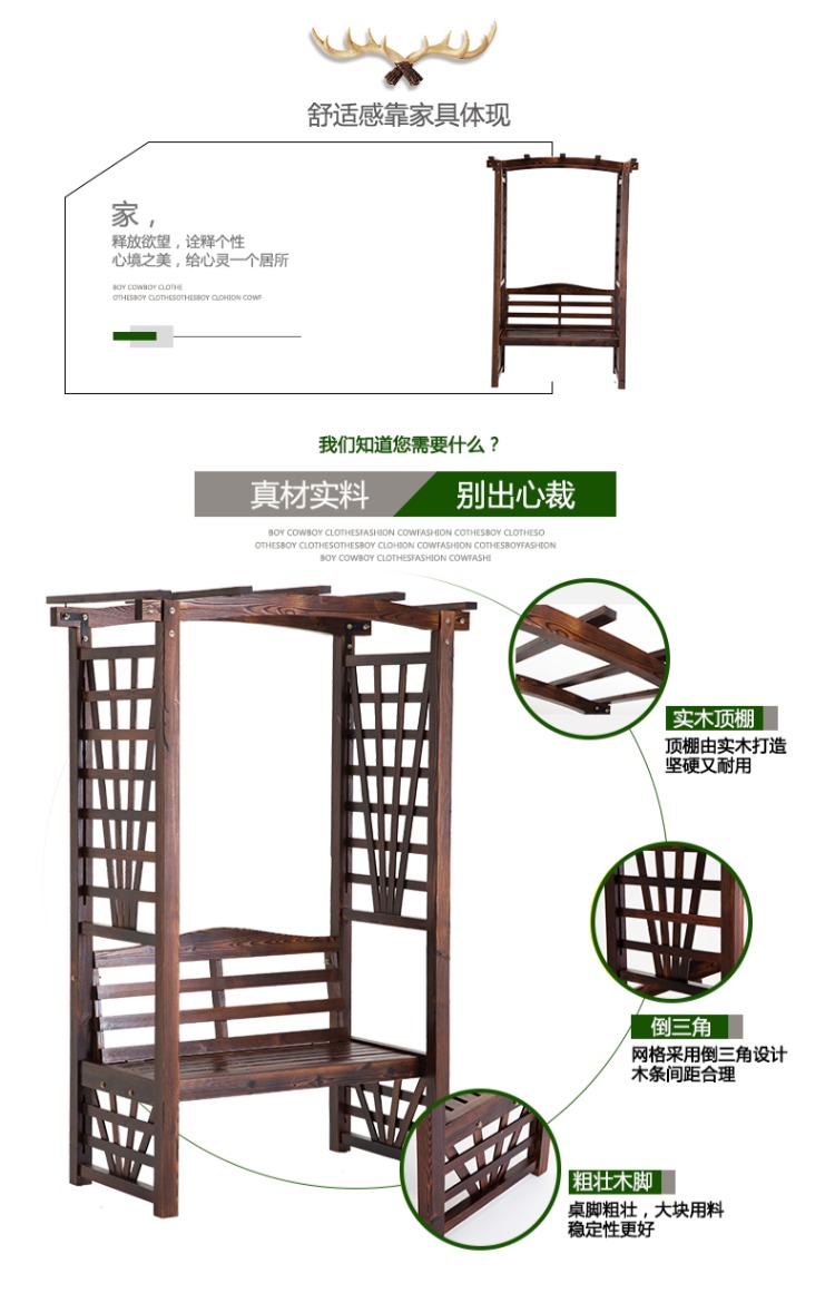 Mái hiên ngoài trời chống ăn mòn nhà gỗ gazebo nho giá ban công sân vườn bàn giải trí và ghế carbonized gỗ leo cây nho đứng bàn ghế cafe ngoài trời