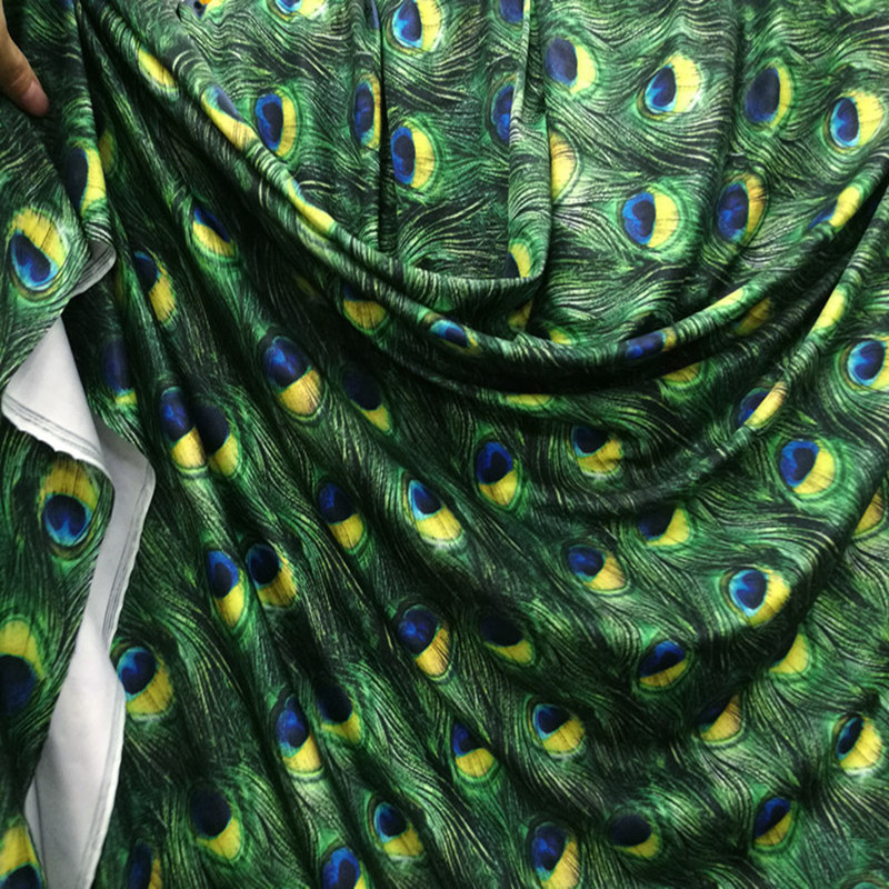Impermeable, Drapey, Stretchy Spandex Lycra Peacock Feather Tail Fabric for Swimwear, Dresses, and Dancewear