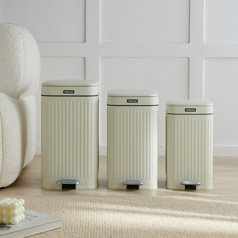 Foot-Operated Trash Can for Home Use with Lid, Double Opening, Silent Soft-Close, Square Storage Bin for Living Room and Kitchen, Large Capacity, Cream Color