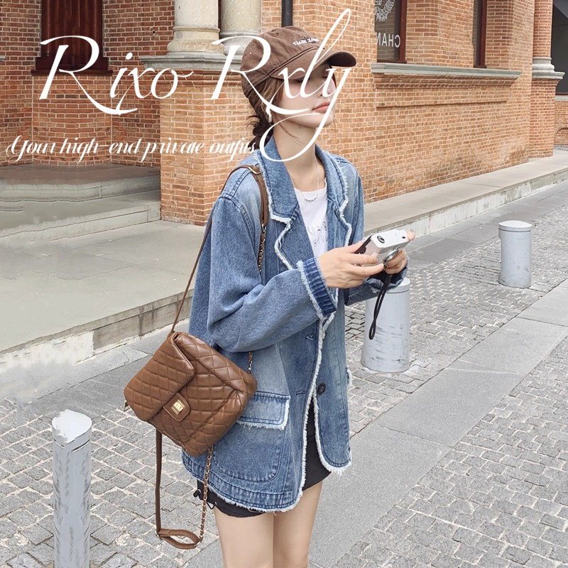 Rixo Rxly Retro Denim Jacket for Women, Spring and Autumn, Niche Design, Loose Fit, Slimming, Casual Blazer Top