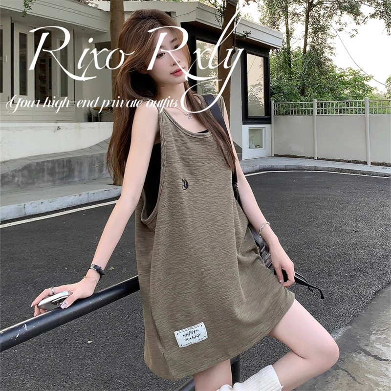 Rixo Rxly Coffee-Colored Loose Casual Camisole for Women, Summer Niche Design, Lazy Style Sleeveless Top
