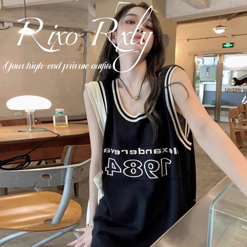 Rixo Rxly American-Style Black Racerback Basketball Tank Top for Women, Summer Niche Design, Sleeveless Casual T-Shirt Top