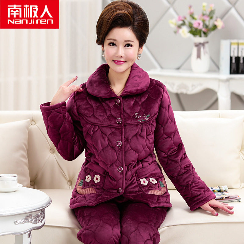 Antarctic winter middle-aged old pajamas coral wool cotton thicker grandmother flannel mother home clothes