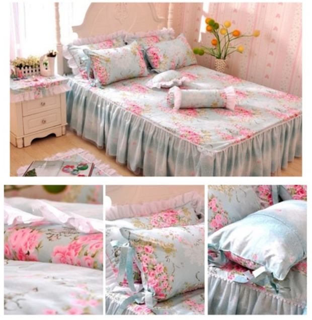 Yêu Địa Trung Hải theo phong cách Hàn Quốc bộ đồ giường màu xanh bông dệt giường bông Bốn hoạt động vững chắc - Bộ đồ giường bốn mảnh mền gối